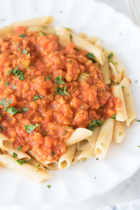 Chickpea Bolognese, penne pasta, tomato sauce (2 size options)